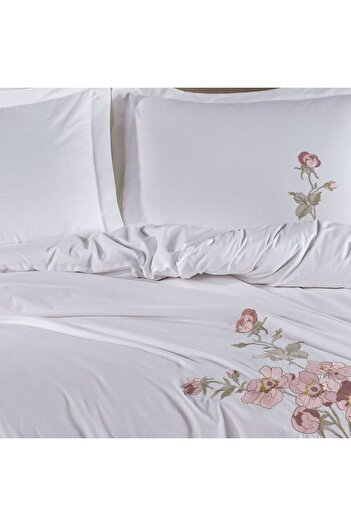 Hobby home collection Premium Palmyra White - Poplin Double Embroidered Duvet Cover Set