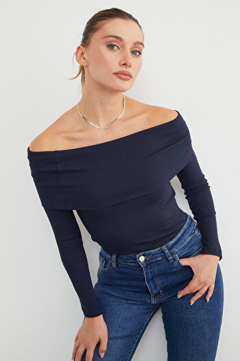 Fulla Moda Basic Madonna Collar Modal Μπλούζα