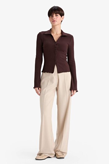DeFacto Fitted Polo Neck Ribbed Camisole Cardigan G3057Ax25Wn