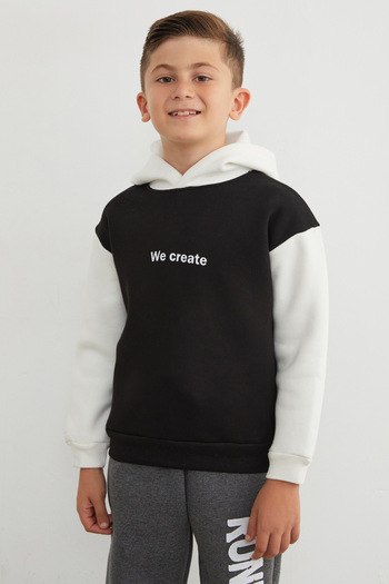 Fulla Moda 3 İplik We Create Printed Hooded Boys' Sweatshirt
