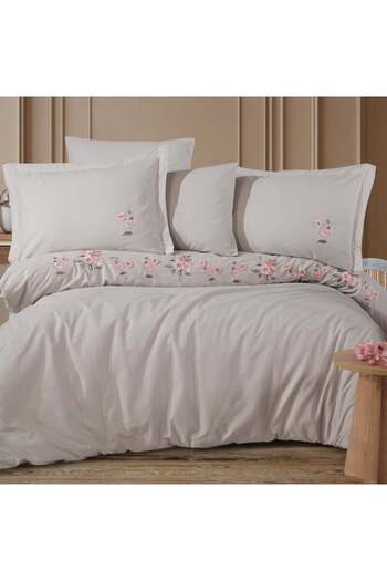 Hobby home collection Premium Ophelia Stone - Poplin Double Embroidered Duvet Cover Set