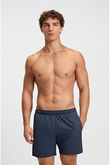 BOSS Men's Quick Dry Fabric Side Logo Signature Striped Navy Blue Swim Trunks 50508963-413