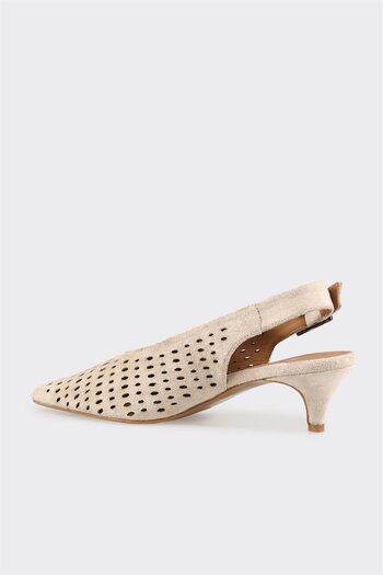 Elle Shoes Bej Deri Kadın Topuklu Ayakkabı