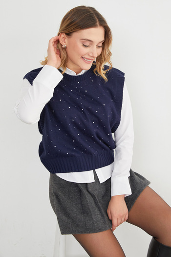 Fulla Moda Stoned Crew Neck Knitwear Sweater