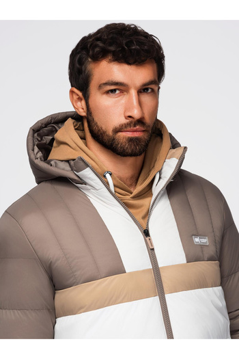 OMBRE Colorful retro men's sports jacket - beige and white V2 OM-JALP-0296