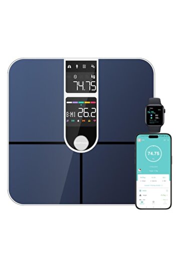 WELAND Smart body scale – 17 body analysis indices, Bluetooth, color LCD, Fitdays, Black