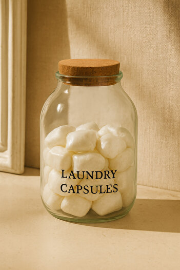Beige & Stone Glass Capsule Detergent Jar