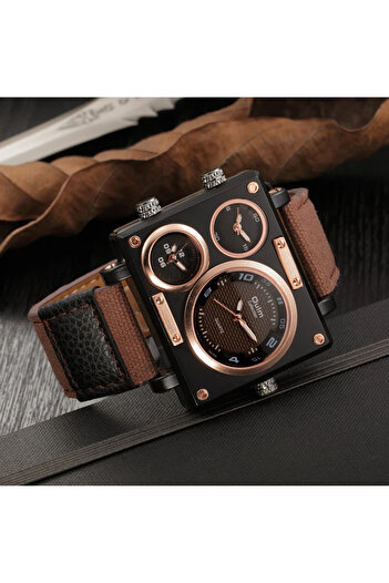 Oulm Men's Watch Casual Elegant Quartz Analog Sport Luxury Multiple Time Zones Brown