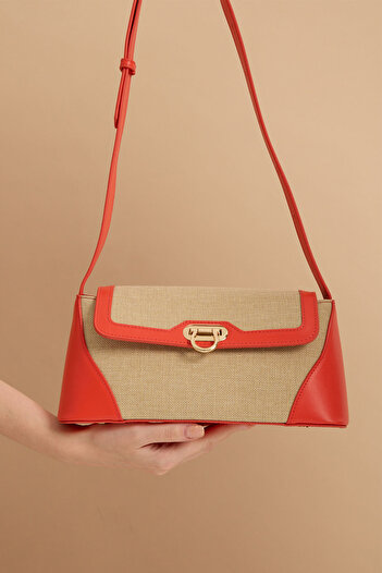 Garbalia Ottava Wicker Pattern Women's Red Shoulder Bag with Internal Zipper Compartment and Special Buckle Lock
