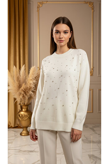 Kirazgym Women's Pearlescent Soft Rope Woven Knitwear Tunic