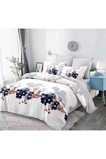 Evia Home Set of double bed linen from flannel, with 4 pillowcases, Evia Home, Blue Autum
