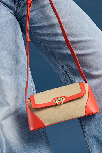 Garbalia Ottava Wicker Pattern Women's Orange Shoulder Bag with Internal Zipper Compartment and Special Buckle Lock