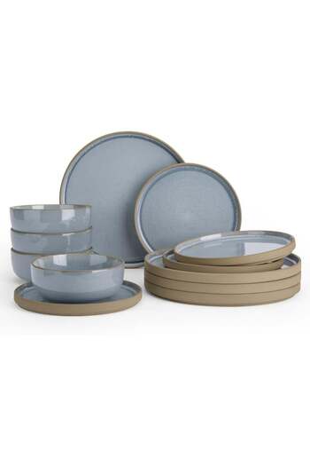 Famiware Nature 12 Piece Stoneware Dinnerware Set, Set for 4, Scratch Resistant, Microwave & Dishwas