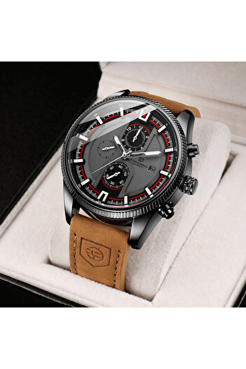 Forsining Men's Watch Mechanical Automatic Brown Leather Date Display Luminous Hands