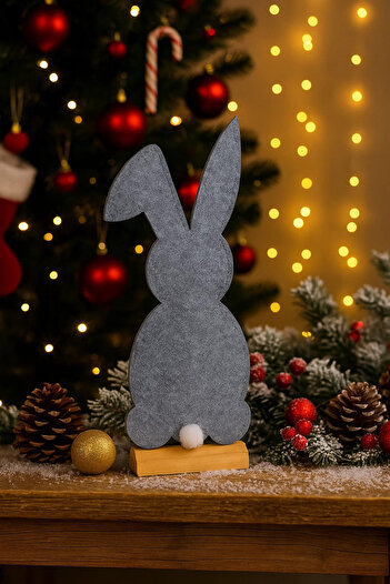 OEM Bunny with wooden stand for decorative purposes, gray, 18x50x6cm