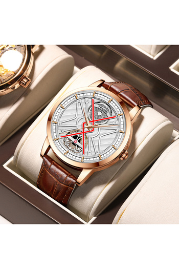 Tevise Men's Watch Brown Elegant Business Mechanical Automatic Leather