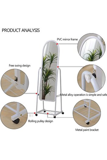 Crestj Full Length Mirror on Wheels with Storage Space Below, Floor Mirror, Makeup Mirror Standing on the F