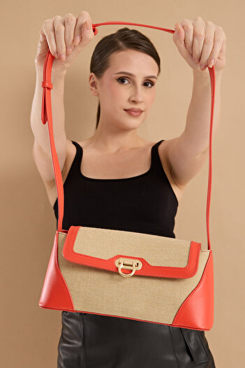 Garbalia Ottava Wicker Pattern Women's Red Shoulder Bag with Internal Zipper Compartment and Special Buckle Lock