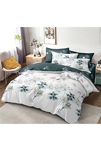 Evia Home Double bed linen set made of finet, with 4 pillowcases, Evia Home, Cherry Blue