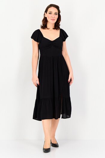 Brave Soul Women Ruched Tiered Dress, Black