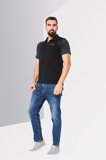 Calvin Klein Men Performance Fit Brand Logo Short Sleeve Polo Shirts, Black