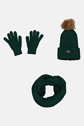 Daisy Fuentes Women 3pcs Chunky Knit Beanie ,Gloves And Infinity Scarf Set, Green