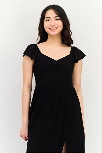 Brave Soul Women Textured Midi Dress, Black