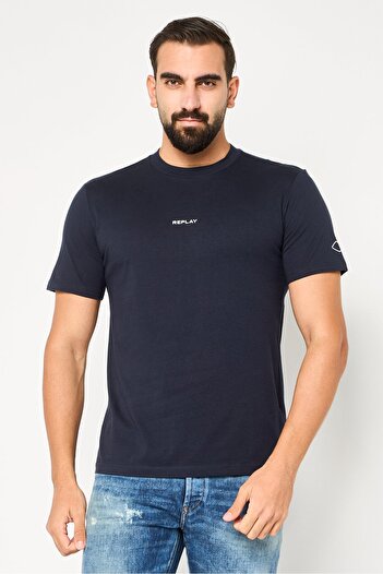 Replay Men Crew Neck Short Sleeves Brand Logo T-Shirt, Navy
