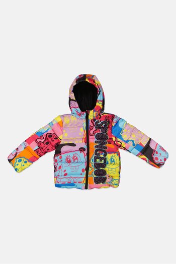 NİCKELODEON Toddler Girl Sponge Bob Puffer Jacket, Pink Combo