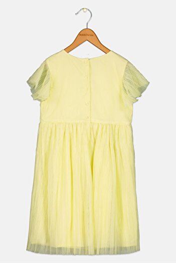 Hamleys Kids Girl Textured Ruffle Sleeves Dress, Lime Yellow