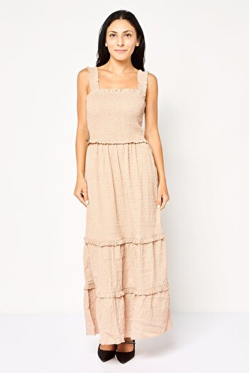 Brave Soul Women Microdots Maxi Dress, Beige