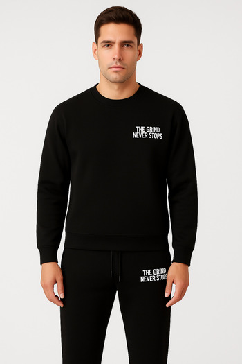 MARKATEM 3-Thread Cotton Backed Crew Neck Oversized Sweat Pants Set