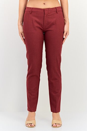 Reiko Women Cigarette Fit Textured Stretchable Pants, Red