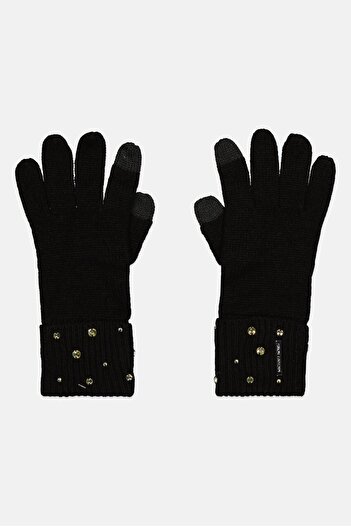 Michael Kors Women 1 Pair Rhinestone Cable Knit Gloves, Black