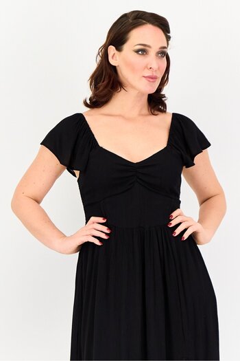 Brave Soul Women Ruched Tiered Dress, Black