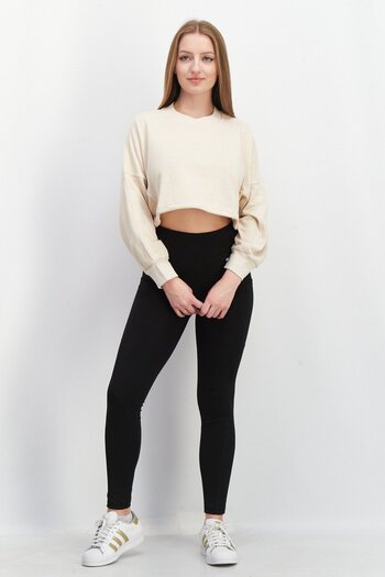 adidas Women Sportswear Fit Long Sleeve Outdoor Crop Sweatshirts, Beige