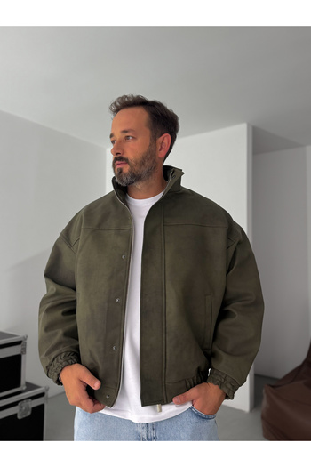 BYBASICMAN Khaki Bomber Leather Jacket Ep-7321