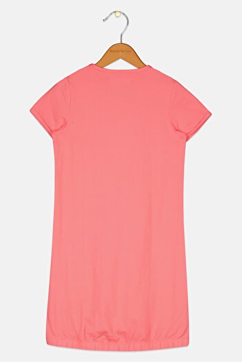 Ferrari Kids Girls Round Neck Short Sleeves Brand Logo Dress, Dark Peach