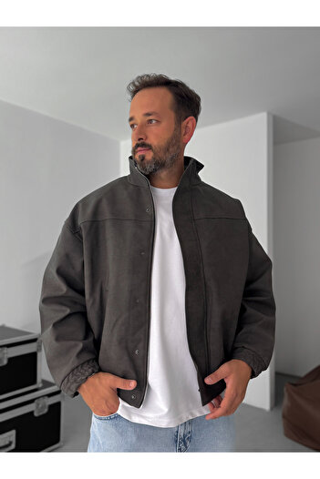 BYBASICMAN Anthracite Bomber Leather Jacket Ep-7321