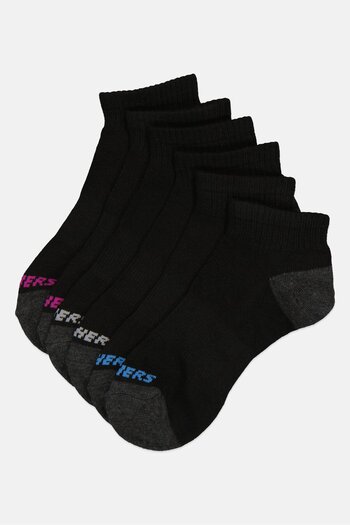 SKECHERS Women 6 Pairs Brand Logo Ankle Sock, Black