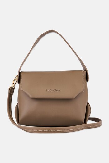 Lucky Bees Women Brand Logo Shoulder Bag, Tan