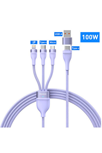 Baseus 1.2m Purple 100W 3 in 2 USB Cable For Macbook Fast Charging 20W USB Type C Cable For iPhone