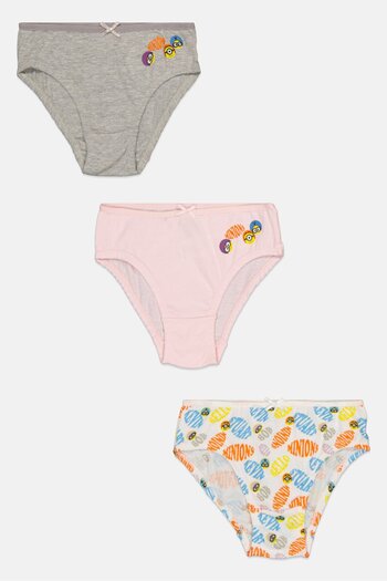 Minions Kids Girl 3 Pieces Graphic Print Briefs, Multicolor