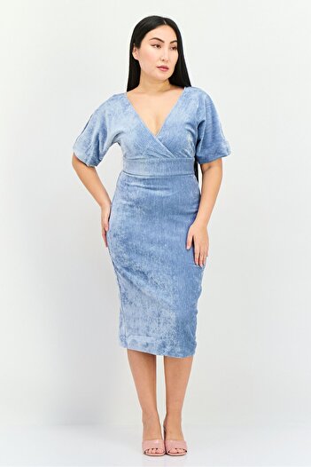 Donna Morgan Women Velvet Waistband Midi Dress, Light Blue