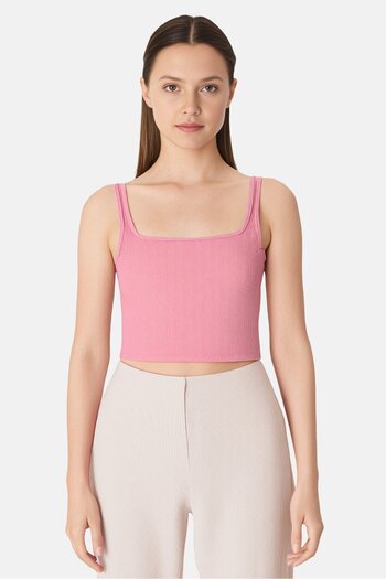 Aeropostale Women Square Neck Sleeveless Plain Tank Top, White