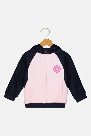 adidas Toddlers Girl Long Sleeves Outdoor Hooded Sweatshirt, Pink/Navy