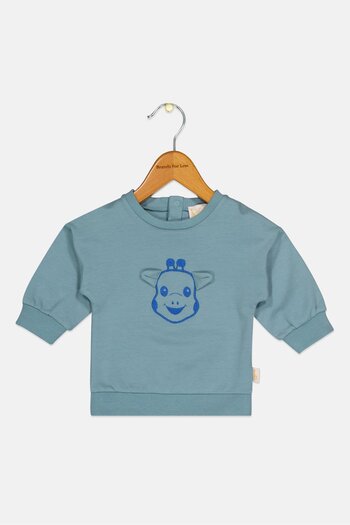 Sophie La Girafe Toddlers Boy Crew Neck Long Sleeve Embroidered Logo Sweatshirts, Slate Blue
