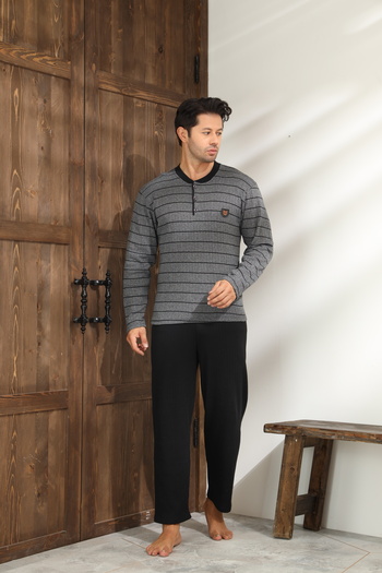CALİA Winter Men's Interlock Collar Buttoned Long Sleeve Pajama Set