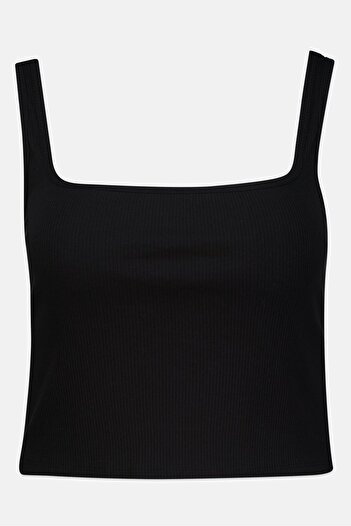 Aeropostale Women Square Neck Ribbed Sleeveless Tank Top, Black