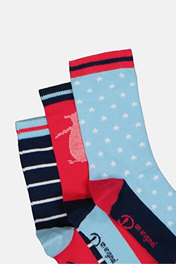 Original Penguin Kids Girl 3 Pairs Graphic Print Socks, Multicolor